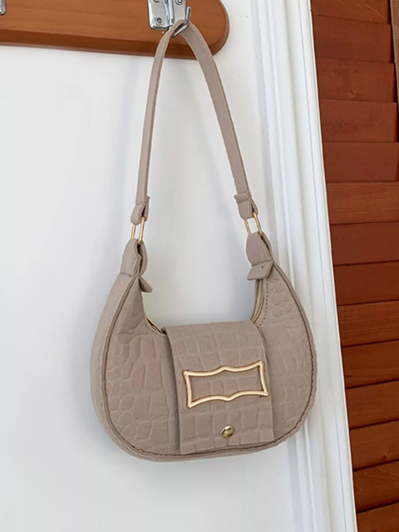 Crocodile Embossed Flap Shoulder Bag nicholesgifts