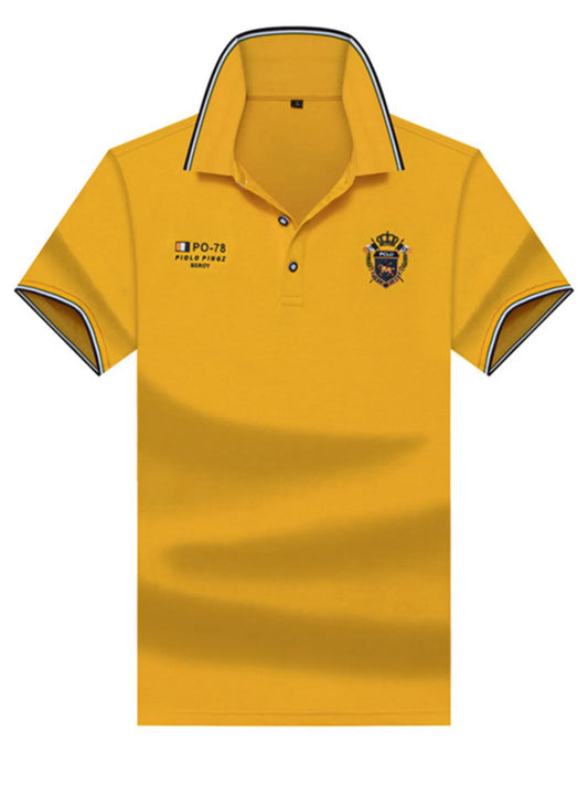 Men's Plus Size Striped Collar Embroidered Detail Polo Trendsi