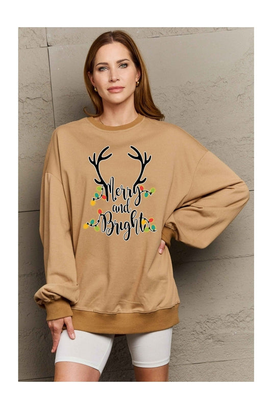 Simply Love Full Size MERRY AND BRIGHT Graphic Sweatshirt