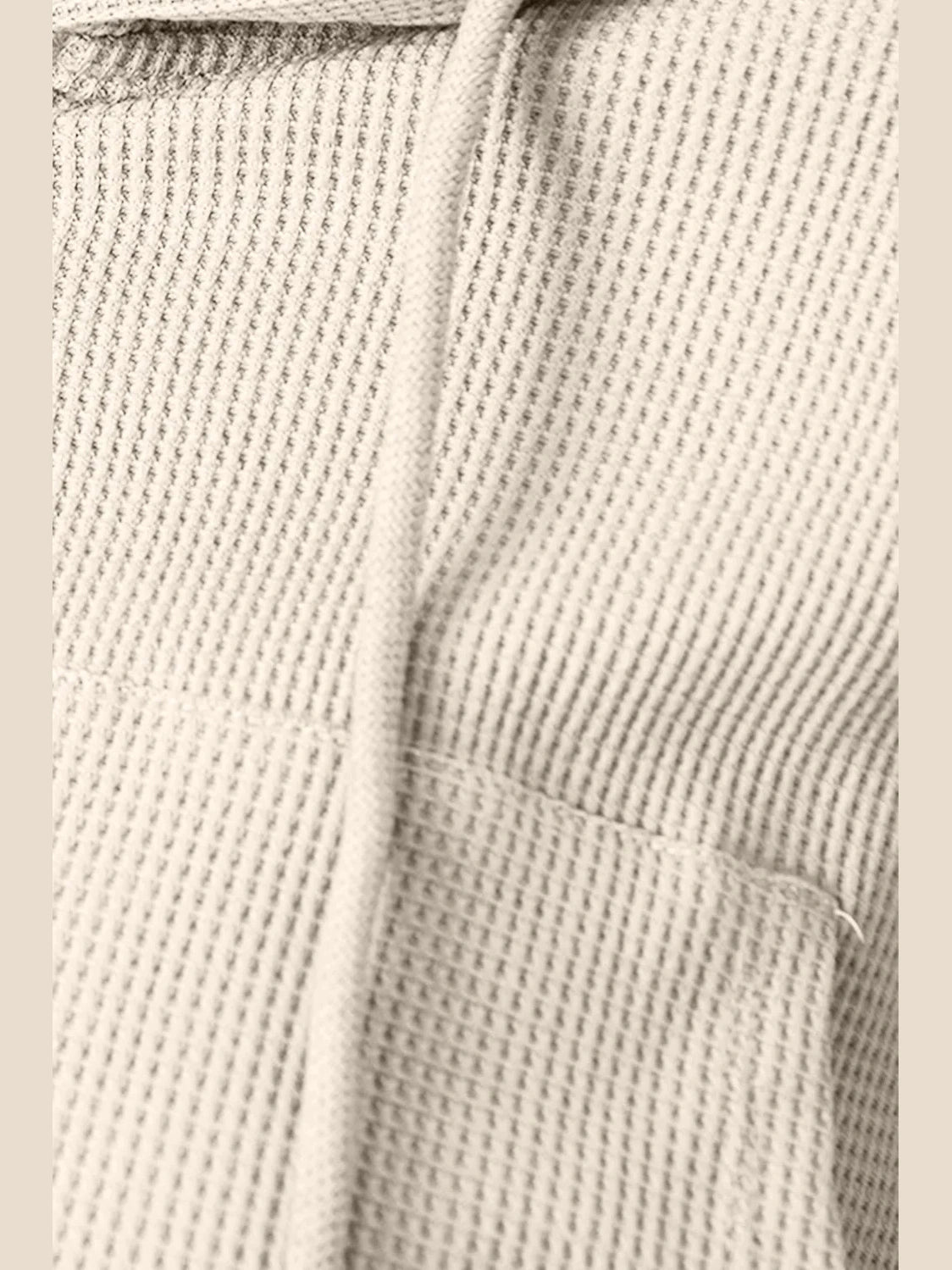 Waffle-Knit Drawstring Zip Up Hoodie Trendsi