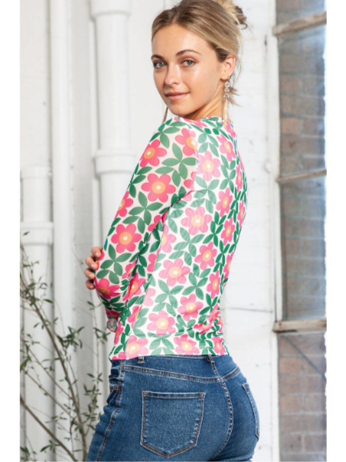 Floral Round Neck Long Sleeve Top nicholesgifts