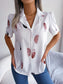 Feather Print Lapel Collar Puff Sleeve Shirt nicholesgifts