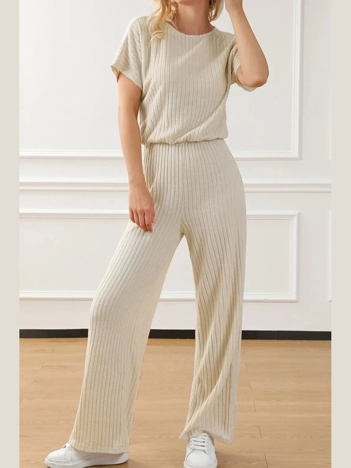 Ribbed Knit Wide Leg Jumpsuit nicholesgifts