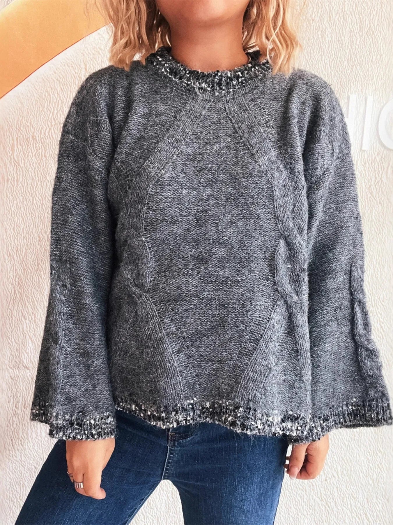 Women Contrast Trim Detail Round Neck Sweater