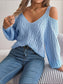 Cable-Knit Cold Shoulder Long Sleeve Sweater nicholesgifts