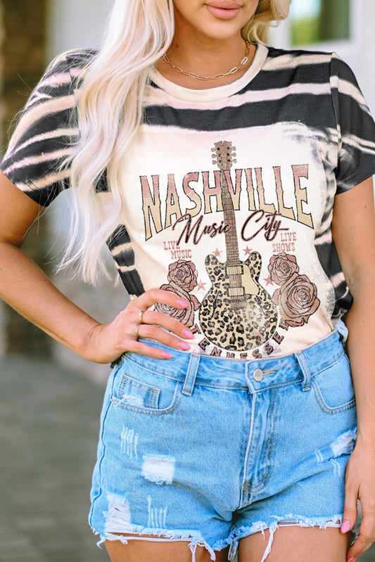 Women Guitar Graphic Nashville Round Neck Short Sleeve T-Shirt nicholesgifts