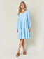 Double Take Full Size V-Neck Balloon Sleeve Tiered Dress with Pockets nicholesgifts
