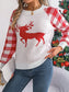 Reindeer Plaid Round Neck Long Sleeve Sweater nicholesgifts