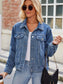 Pocketed Collared Neck Denim Jacket nicholesgifts