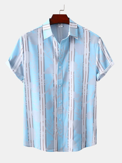 Men's Plus Size Casual Striped Short Sleeve Button-Up Shirt nicholesgifts