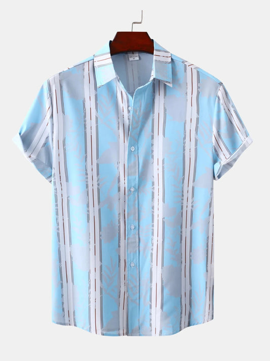 Men's Plus Size Casual Striped Short Sleeve Button-Up Shirt Trendsi
