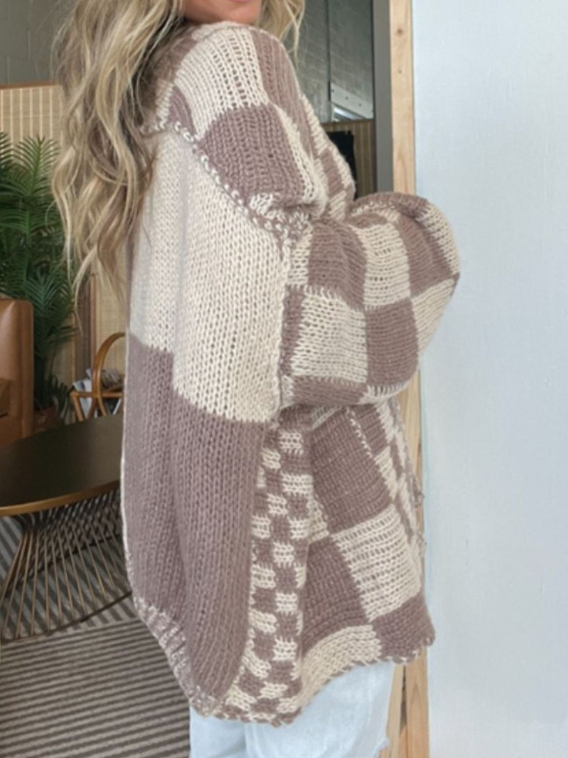 Women Plaid Open Front Long Sleeve Cardigan