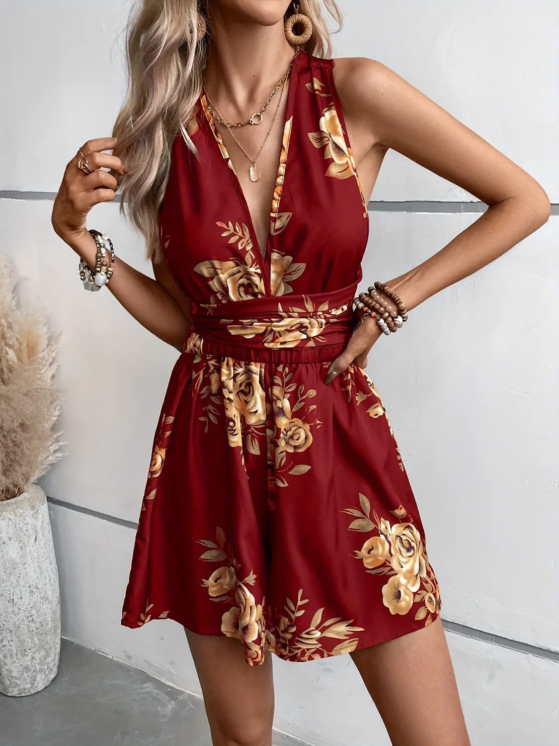 Crisscross Back Printed Romper nicholesgifts