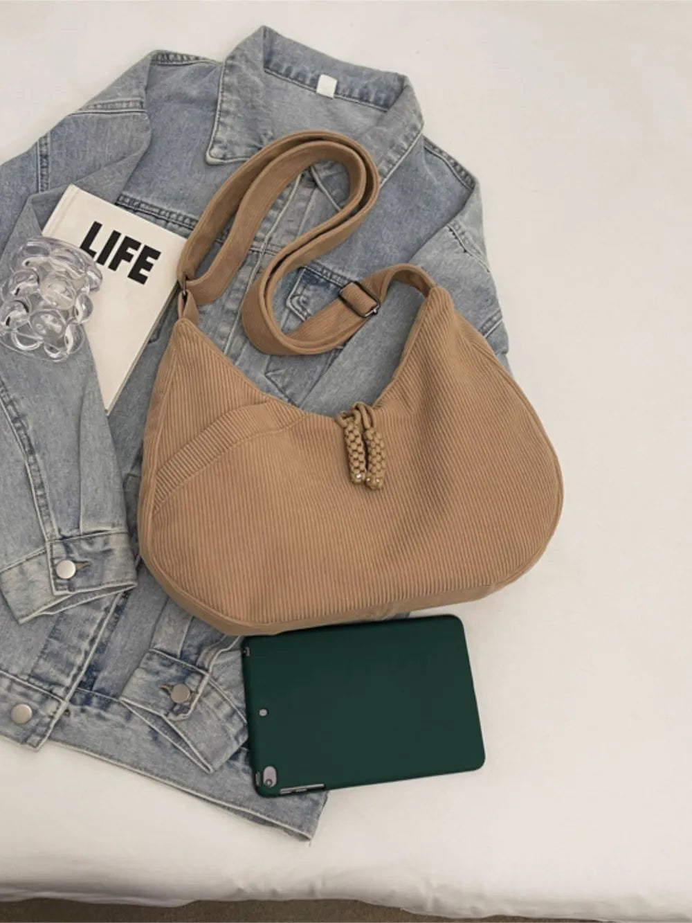 Ribbed Adjustable Strap Shoulder Bag Trendsi