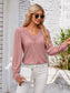Applique V-Neck Flounce Sleeve T-Shirt nicholesgifts