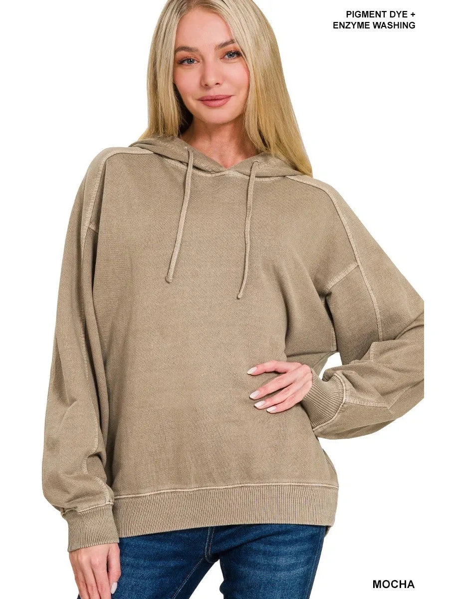 Zenana French Terry Pigment Dye & Enzyme Washing Hoodie