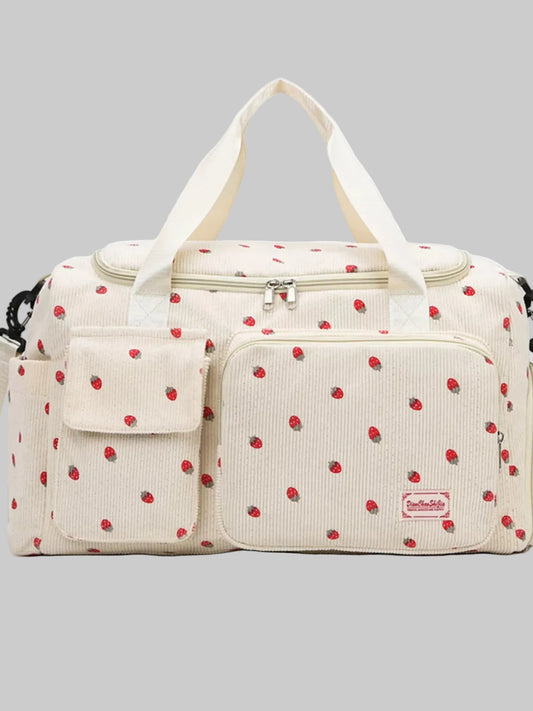Strawberry Print Corduroy Travel Bag nicholesgifts