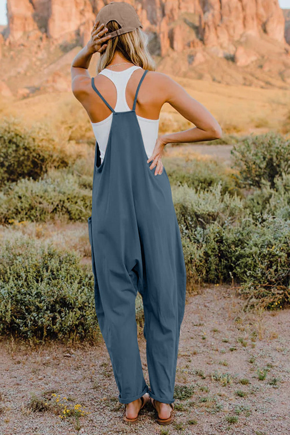 Double Take Full Size V-Neck Sleeveless Jumpsuit with Pockets nicholesgifts