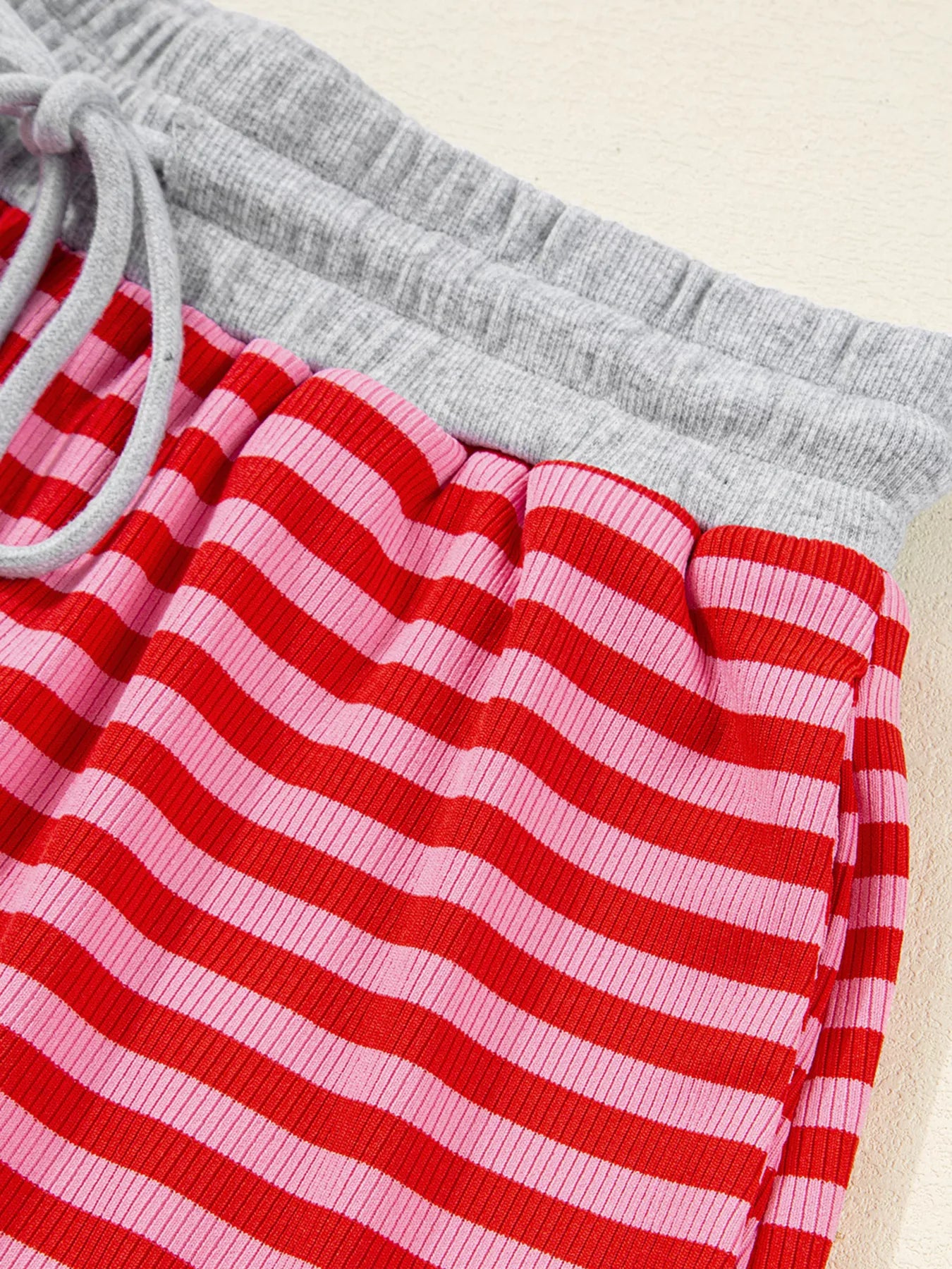Stripe Drop Shoulder Baggy Top and Shorts Casual Set Trendsi