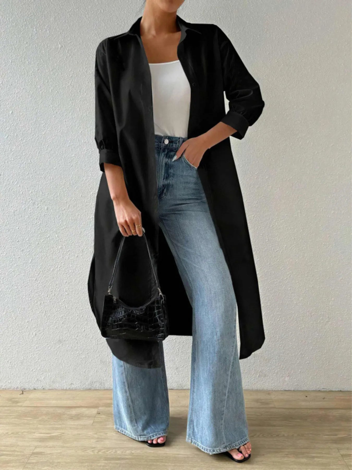 Button-Up Long Sleeve Longline Shirt