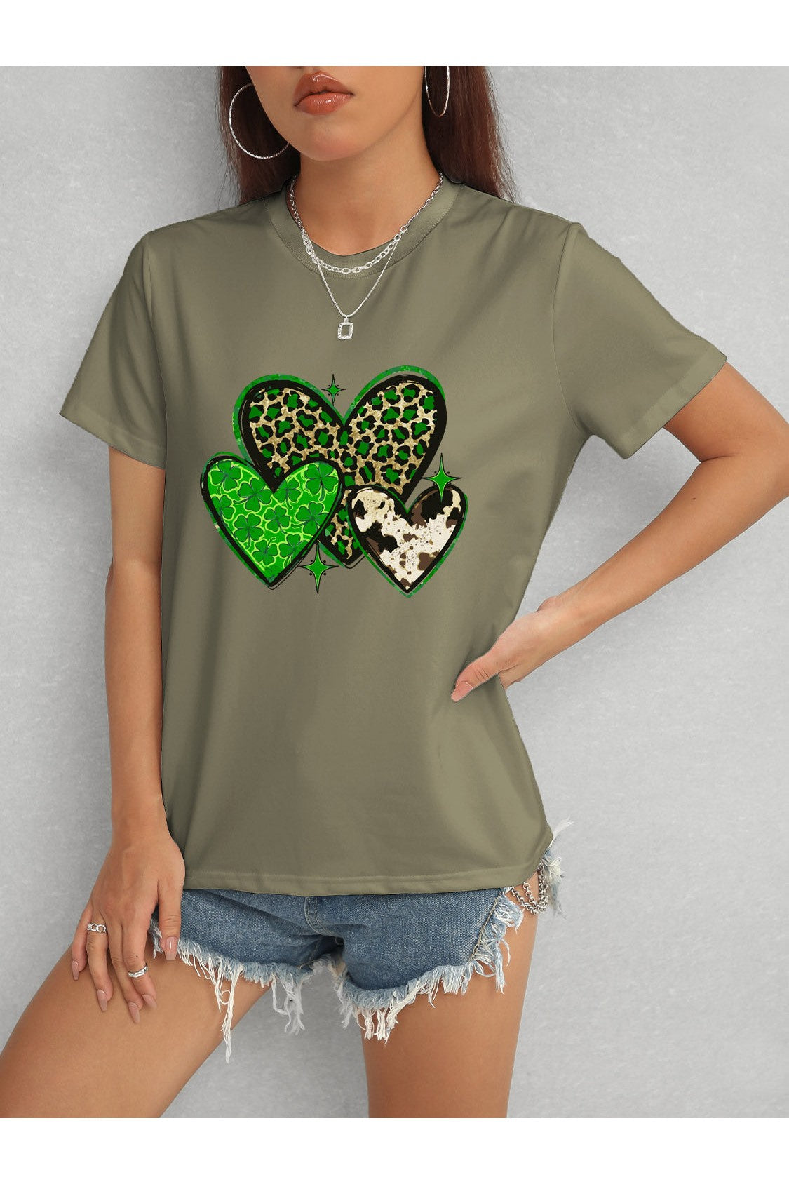 Heart Round Neck Short Sleeve T-Shirt NicholesGifts