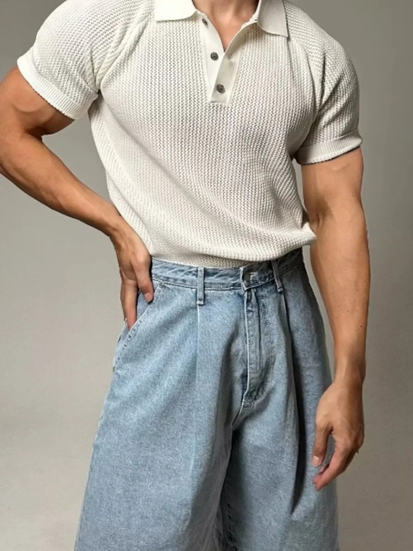 Men's Full Size Textured Knit Short Sleeve Polo Plus Size