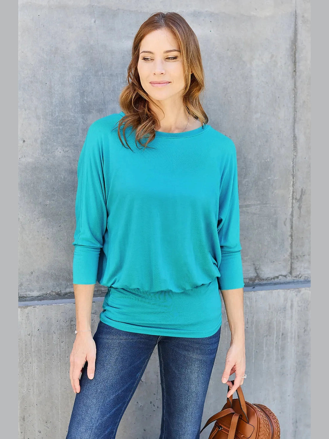 Basic Bae Full Size Round Neck Batwing Sleeve Top nicholesgifts