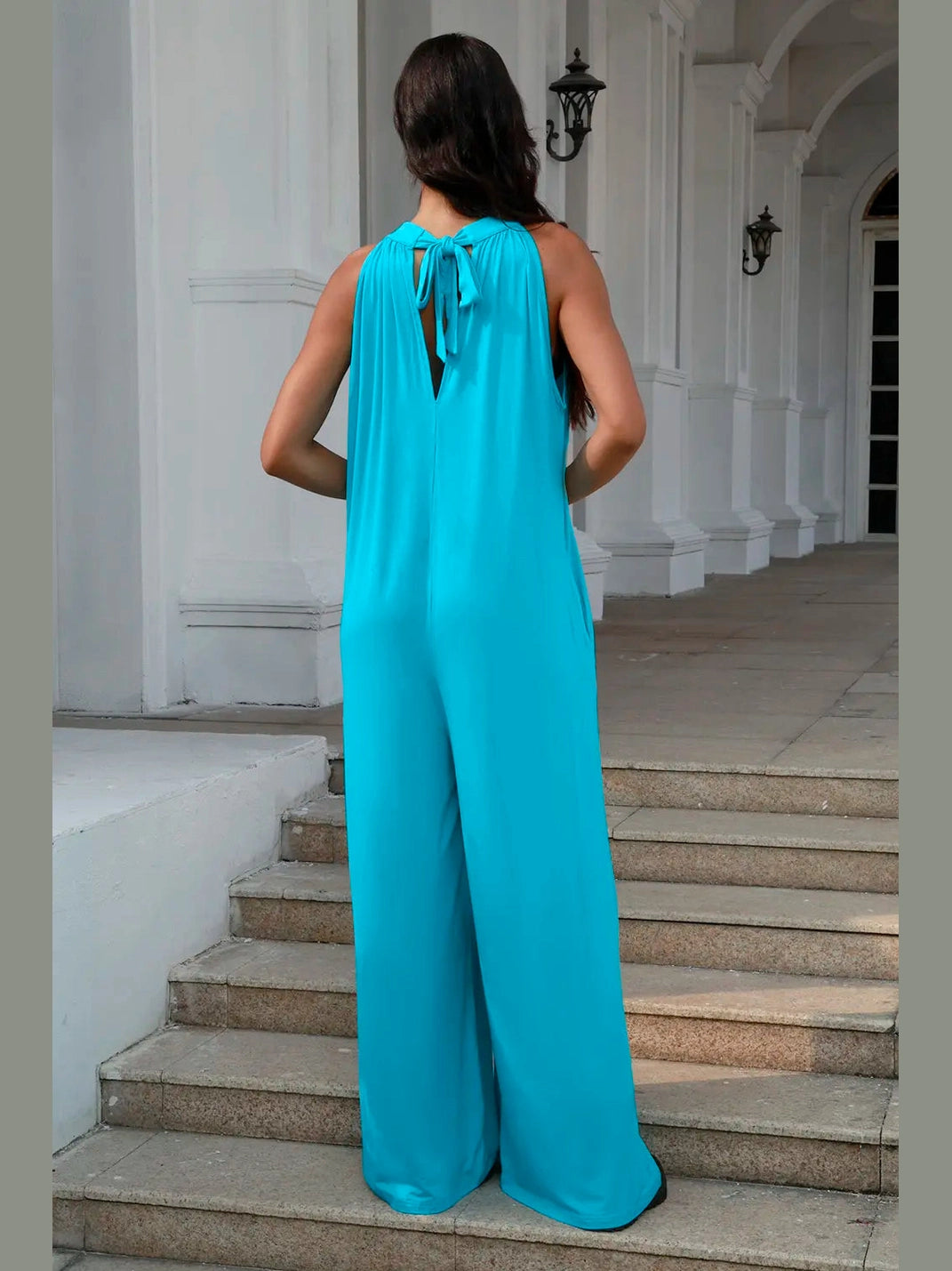 Double Take Full Size Tie Back Cutout Sleeveless Jumpsuit nicholesgifts