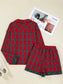 Plaid Contrast Patched Christmas Holiday Long Sleeve Shirt and Short 2pcs Pajama Set nicholesgifts