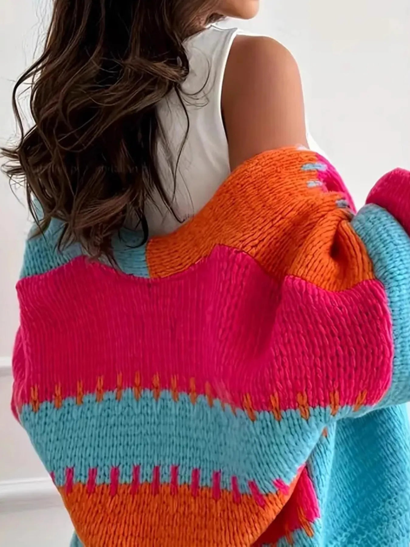 Color Block Drop Shoulder Cardigan
