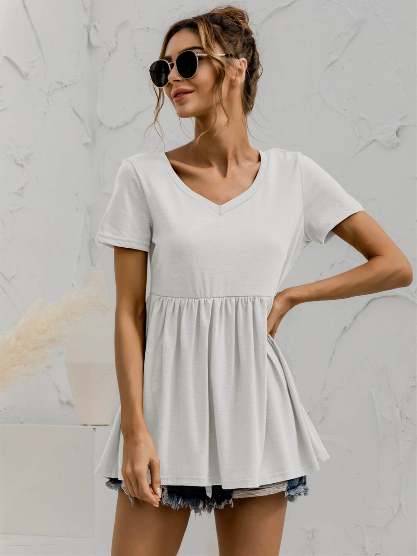 V-Neck Short Sleeve Babydoll Top NicholesGifts