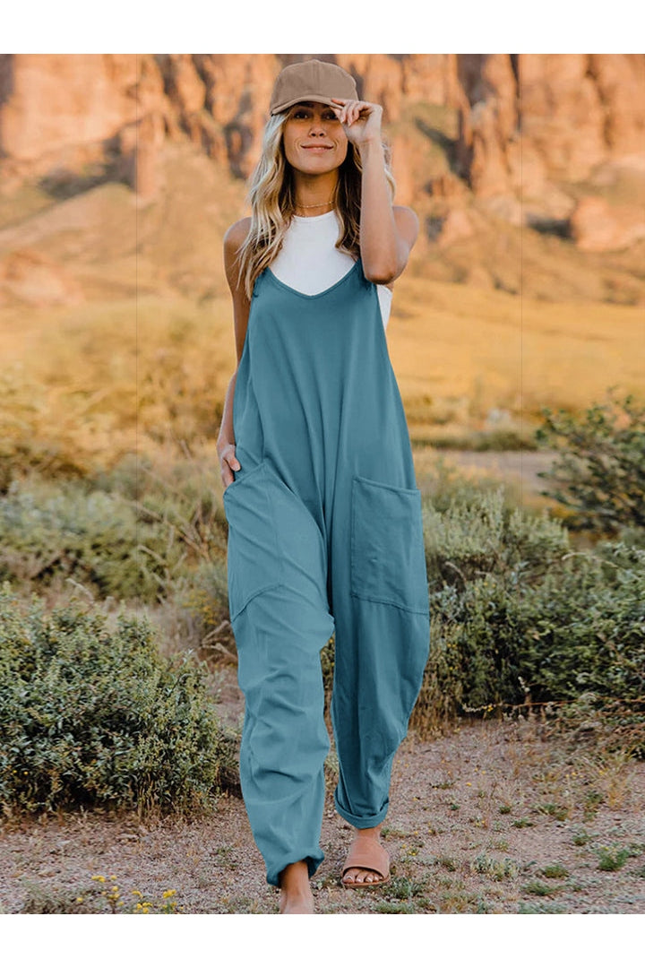 Double Take Full Size V-Neck Sleeveless Jumpsuit with Pockets nicholesgifts