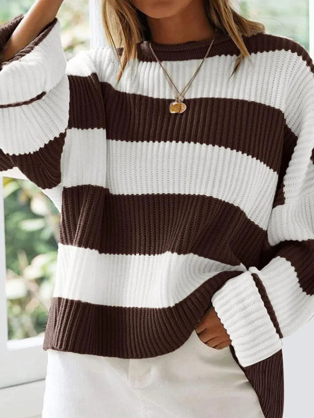Round Neck Long Sleeve Sweater Trendsi