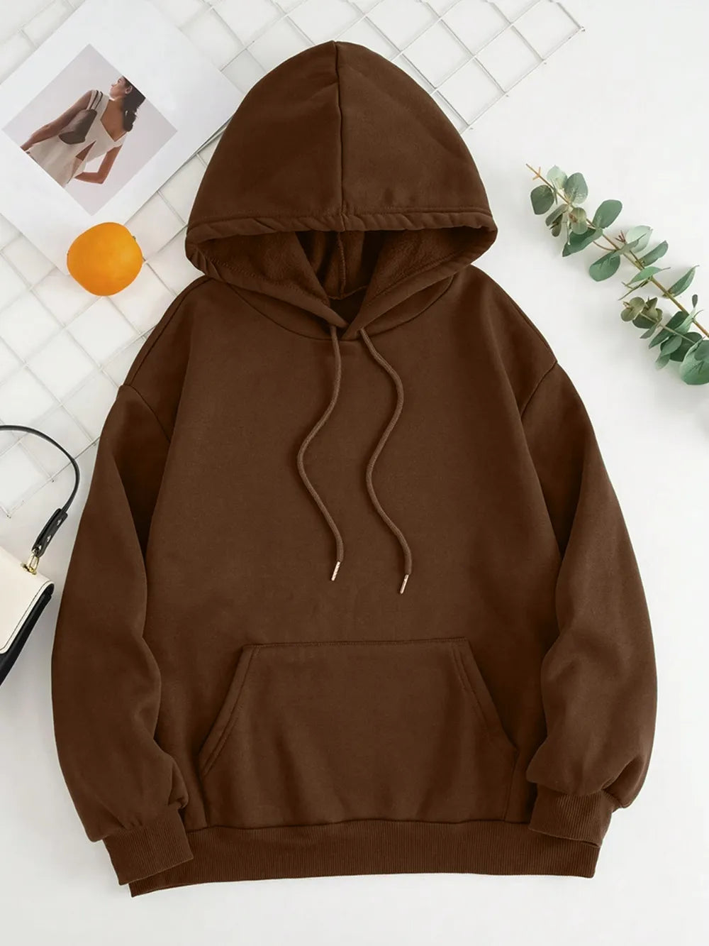 Drawstring Dropped Shoulder Hoodie Trendsi