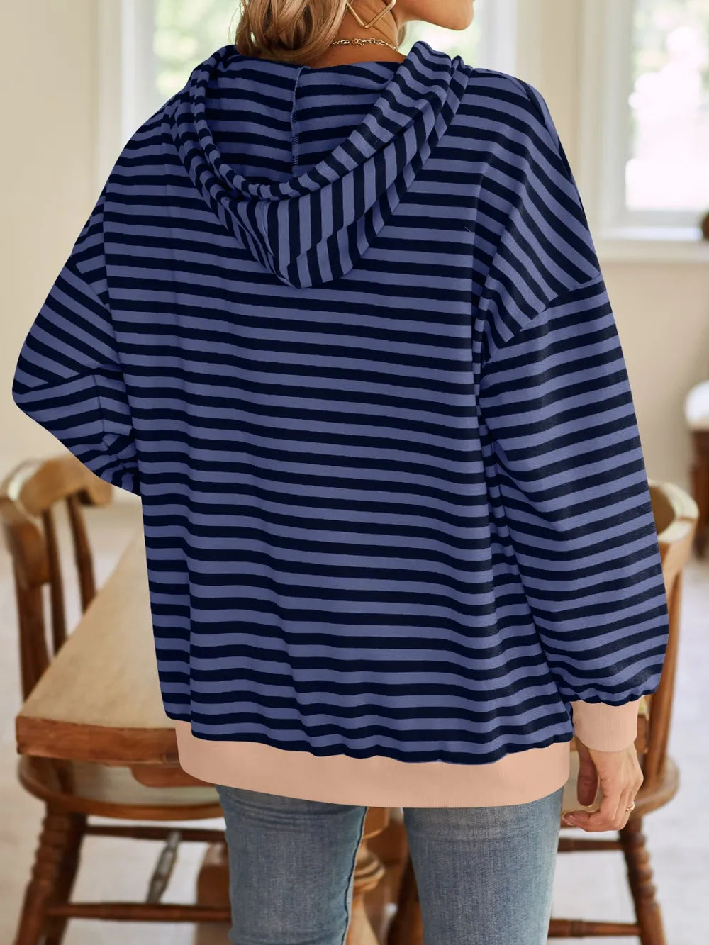 Lovelet Drawstring Striped Long Sleeve Hoodie Trendsi