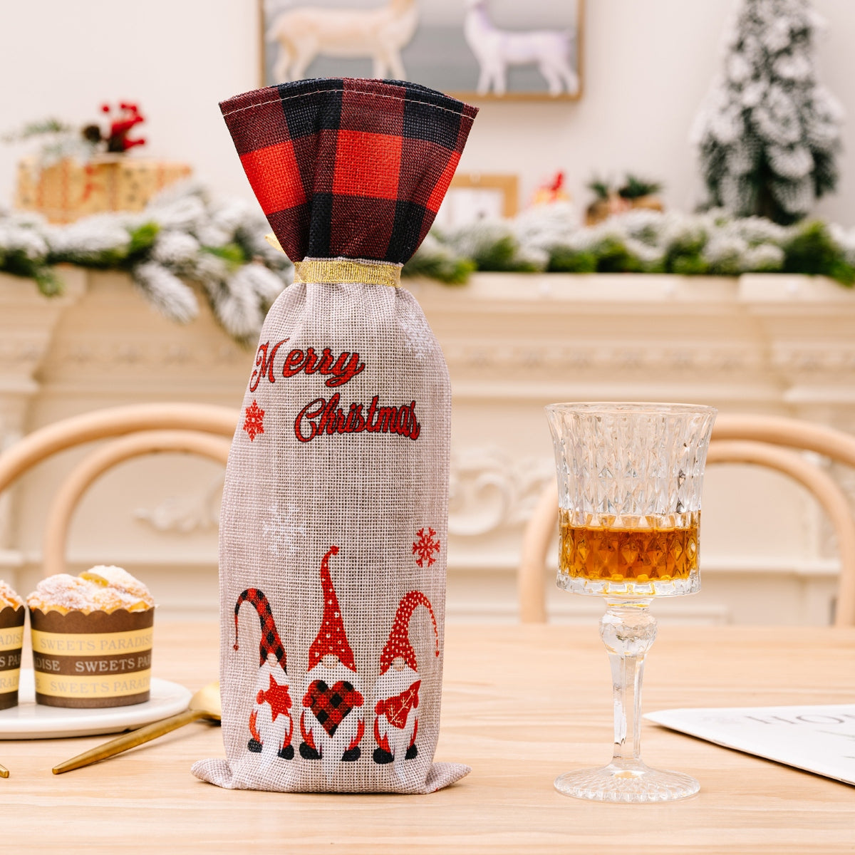 2-Piece Christmas Plaid Wine Bottle Covers NicholesGifts