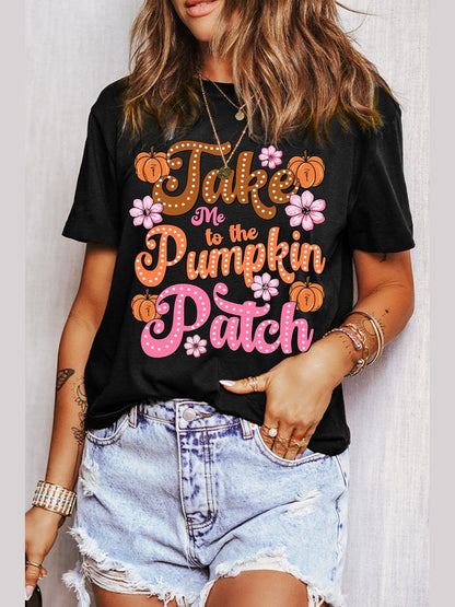 Letter Graphic Round Neck Short Sleeve T-Shirt nicholesgifts