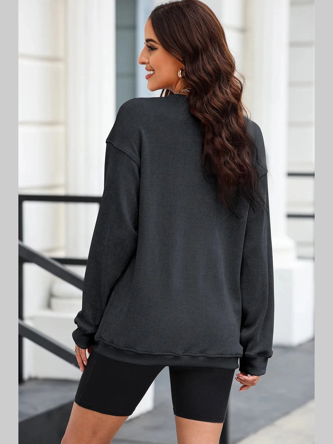 LUCKY Round Neck Dropped Shoulder Sweatshirt nicholesgifts