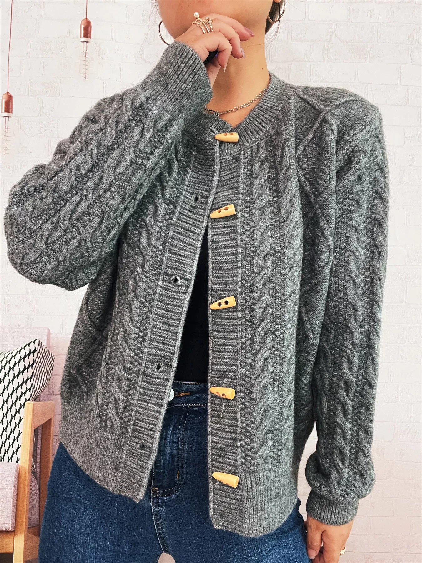 Cable Knit Button-Up Cardigan
