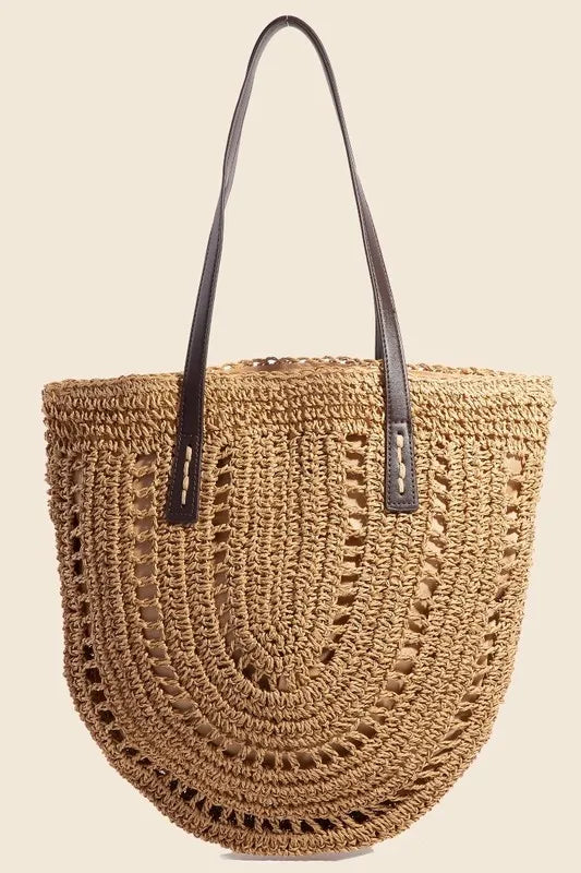 Fame Straw Braided Rounded Tote Bag Trendsi