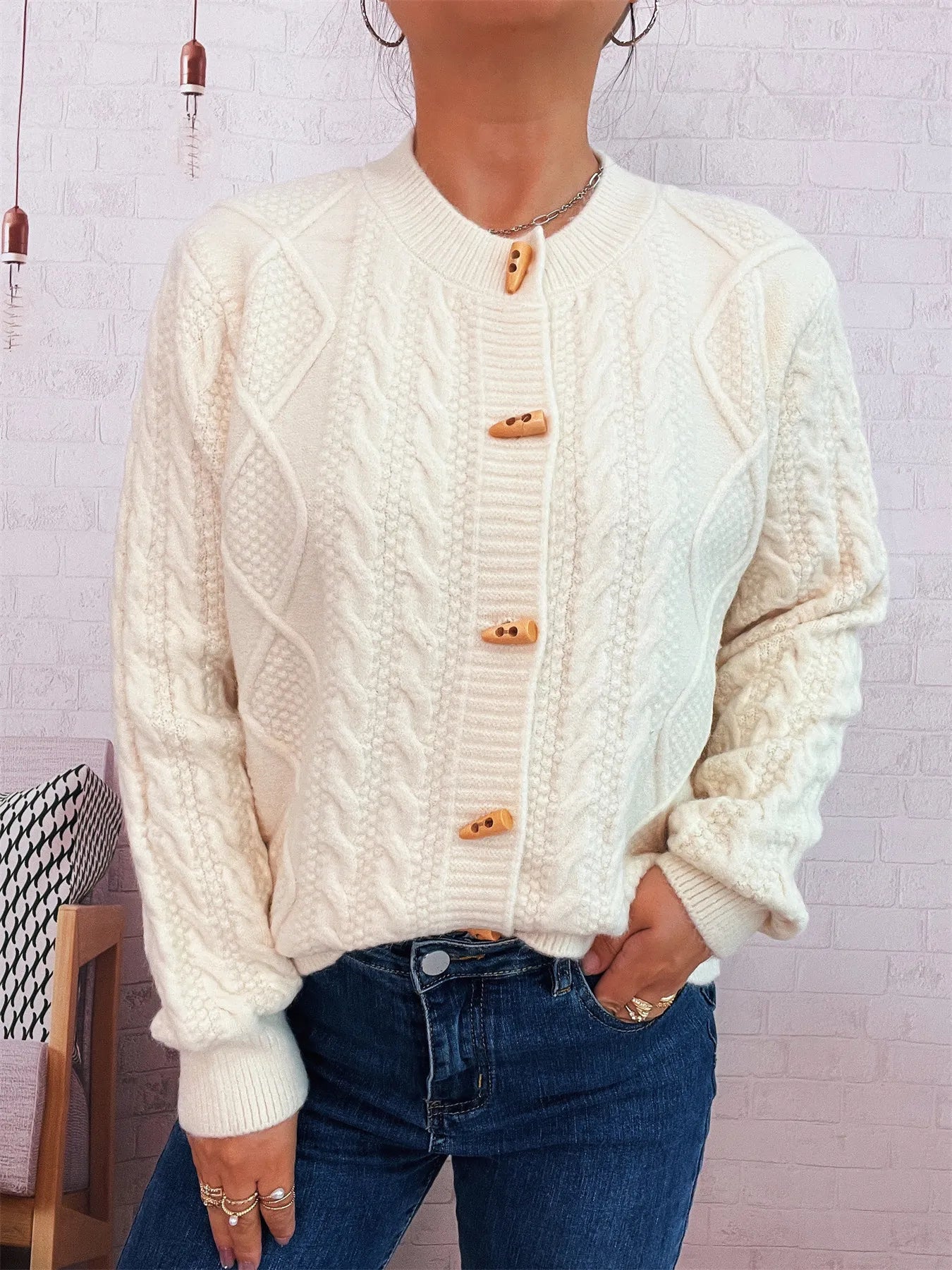 Cable Knit Button-Up Cardigan