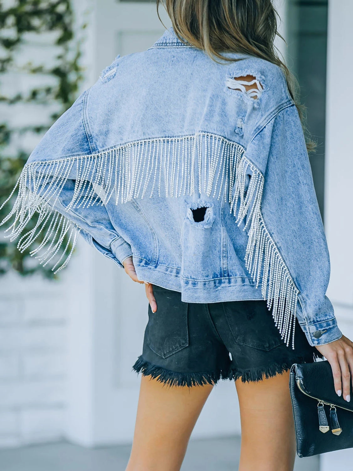 Distressed Fringe Denim Jacket nicholesgifts