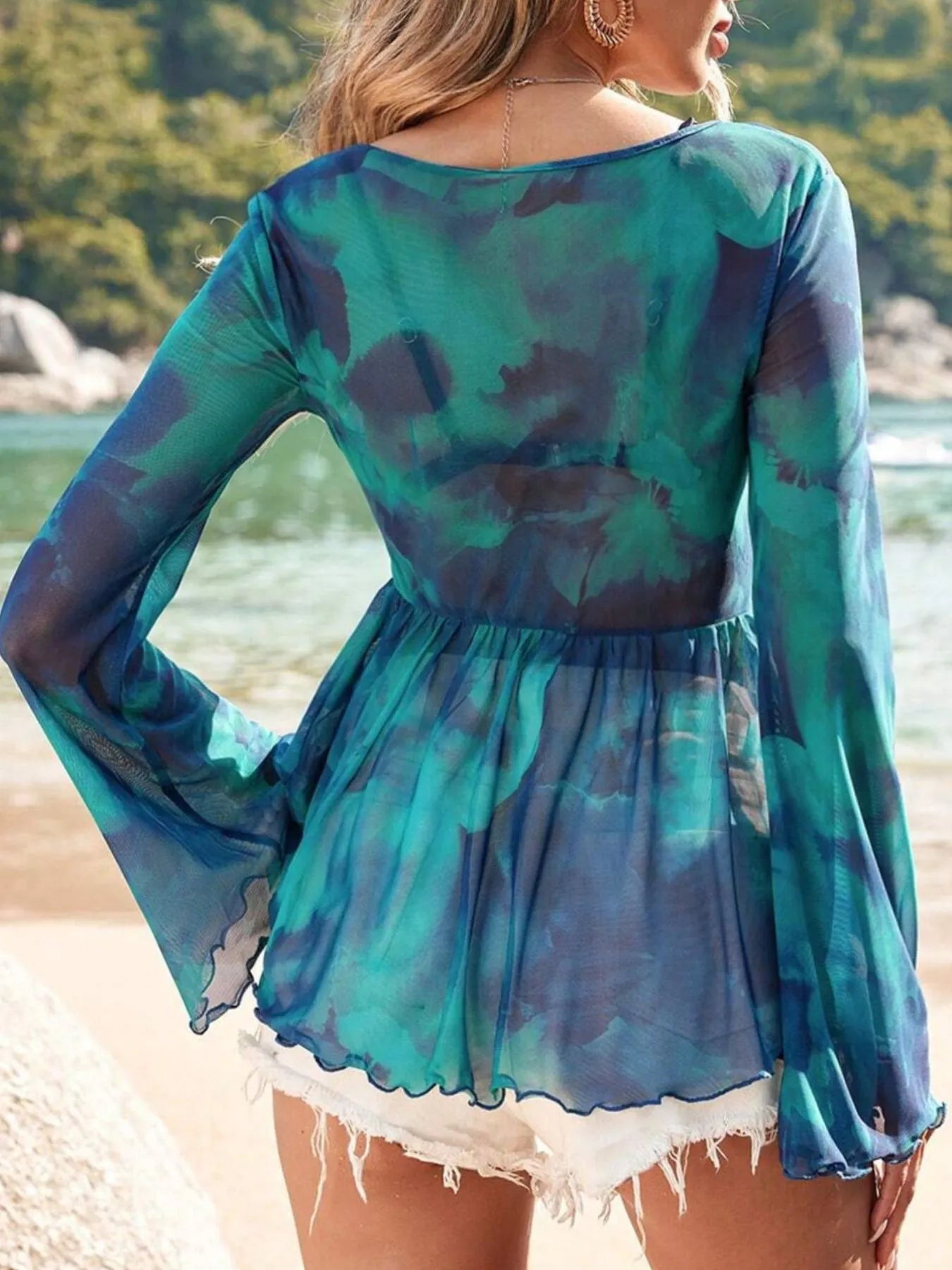 Tie-Front Flare Sleeve Blouse NicholesGifts