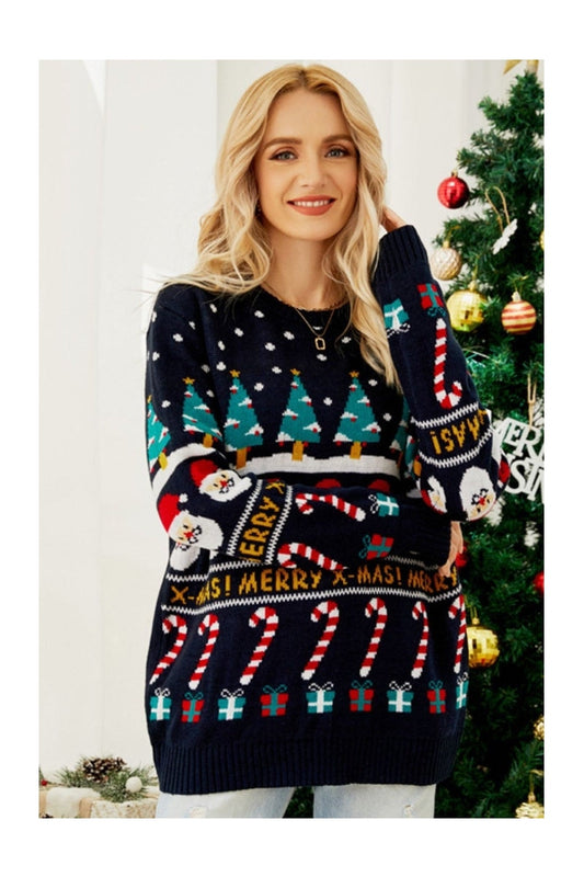 Christmas Candy Cane Ribbed Trim Sweater NicholesGifts