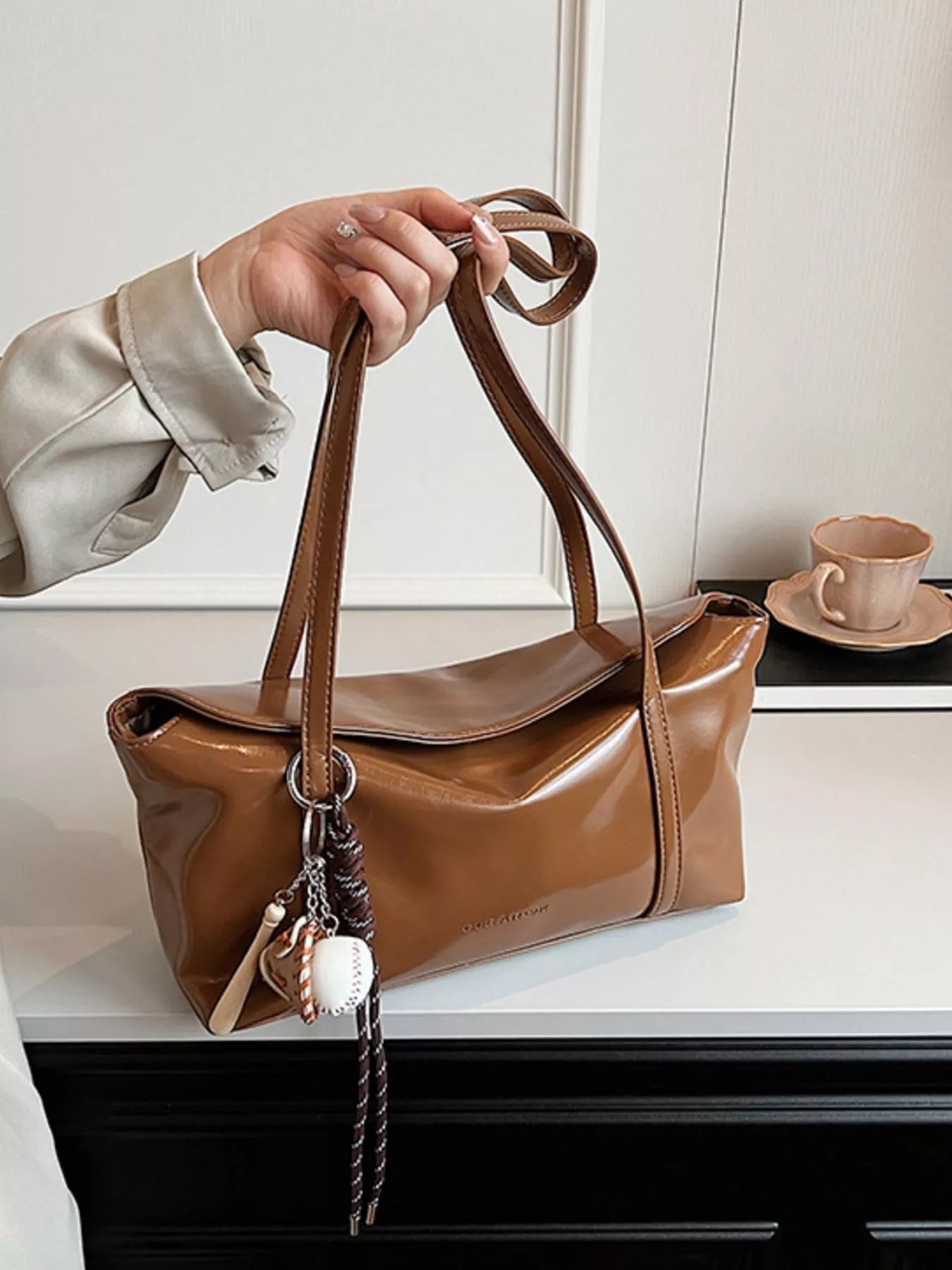 Solid Color Leather Shoulder Bag nicholesgifts