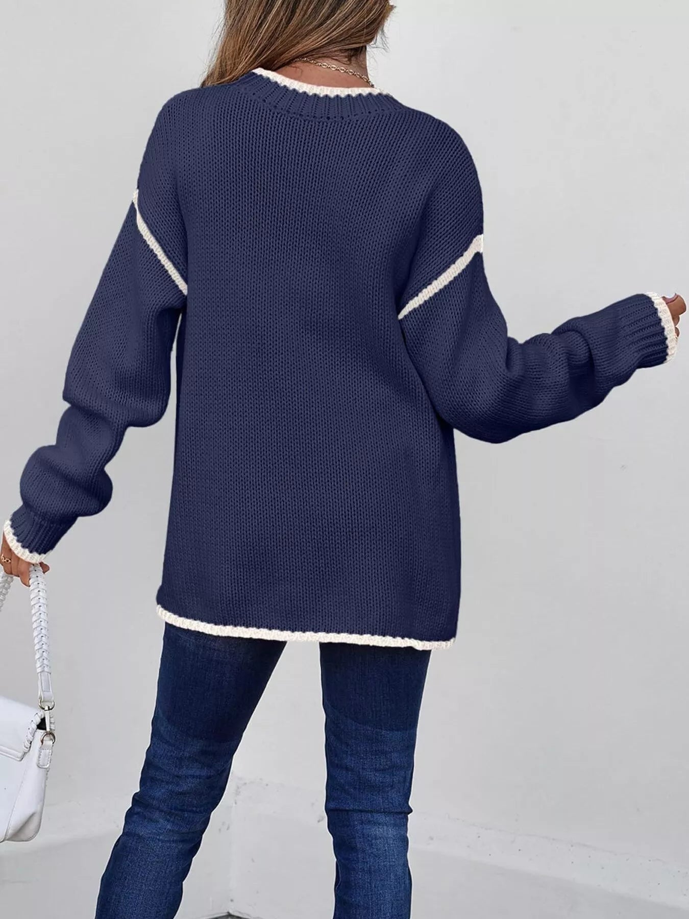 Contrast Trim Long Sleeve Sweater Trendsi