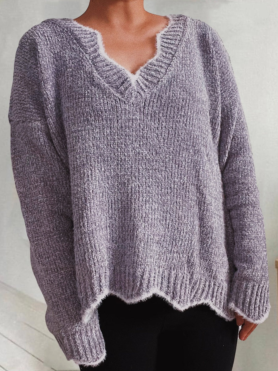 V-Neck Drop Shoulder Long Sleeve Sweater Trendsi