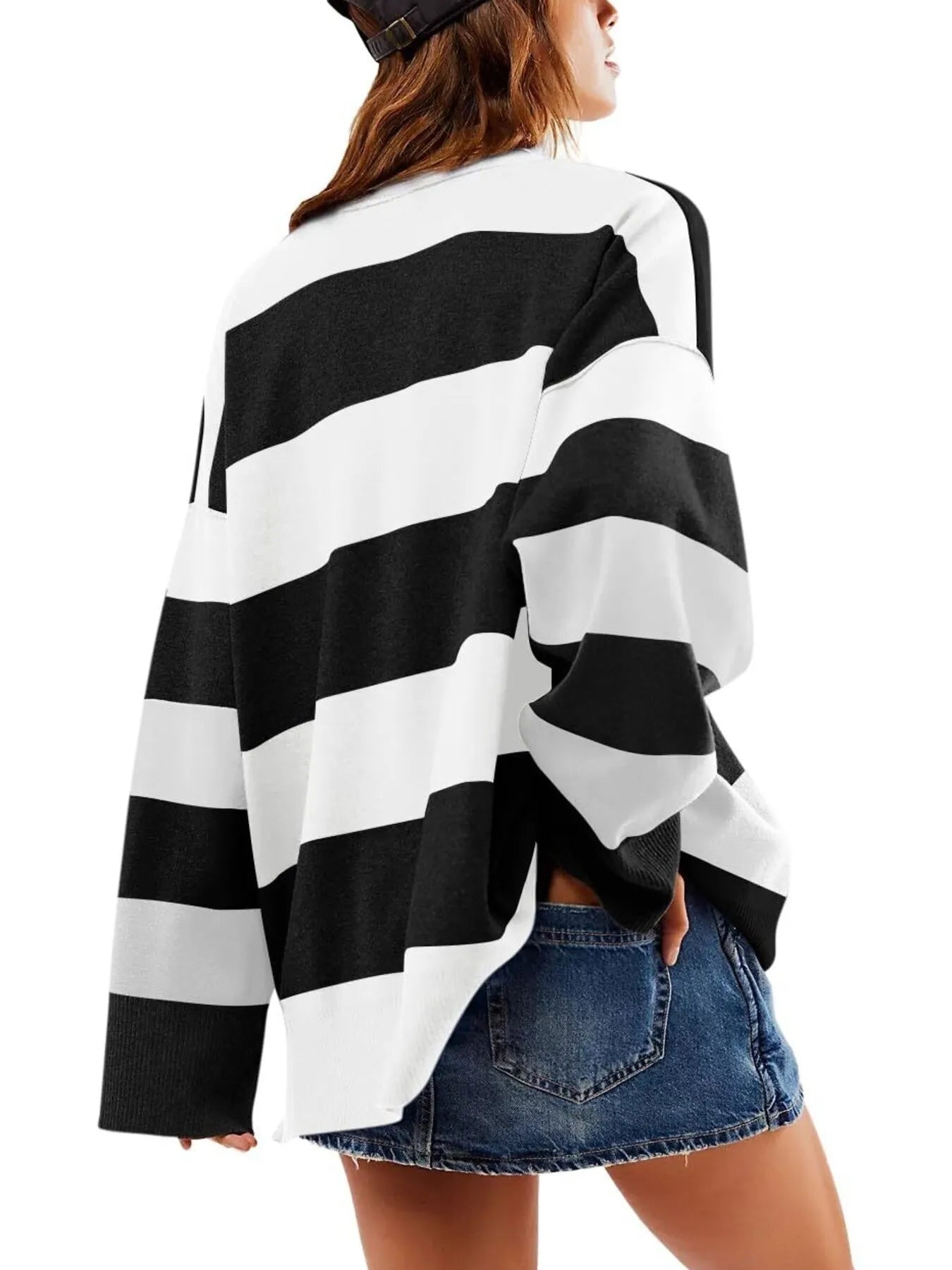 Striped Half-Zip Oversized Sweatshirt NicholesGifts