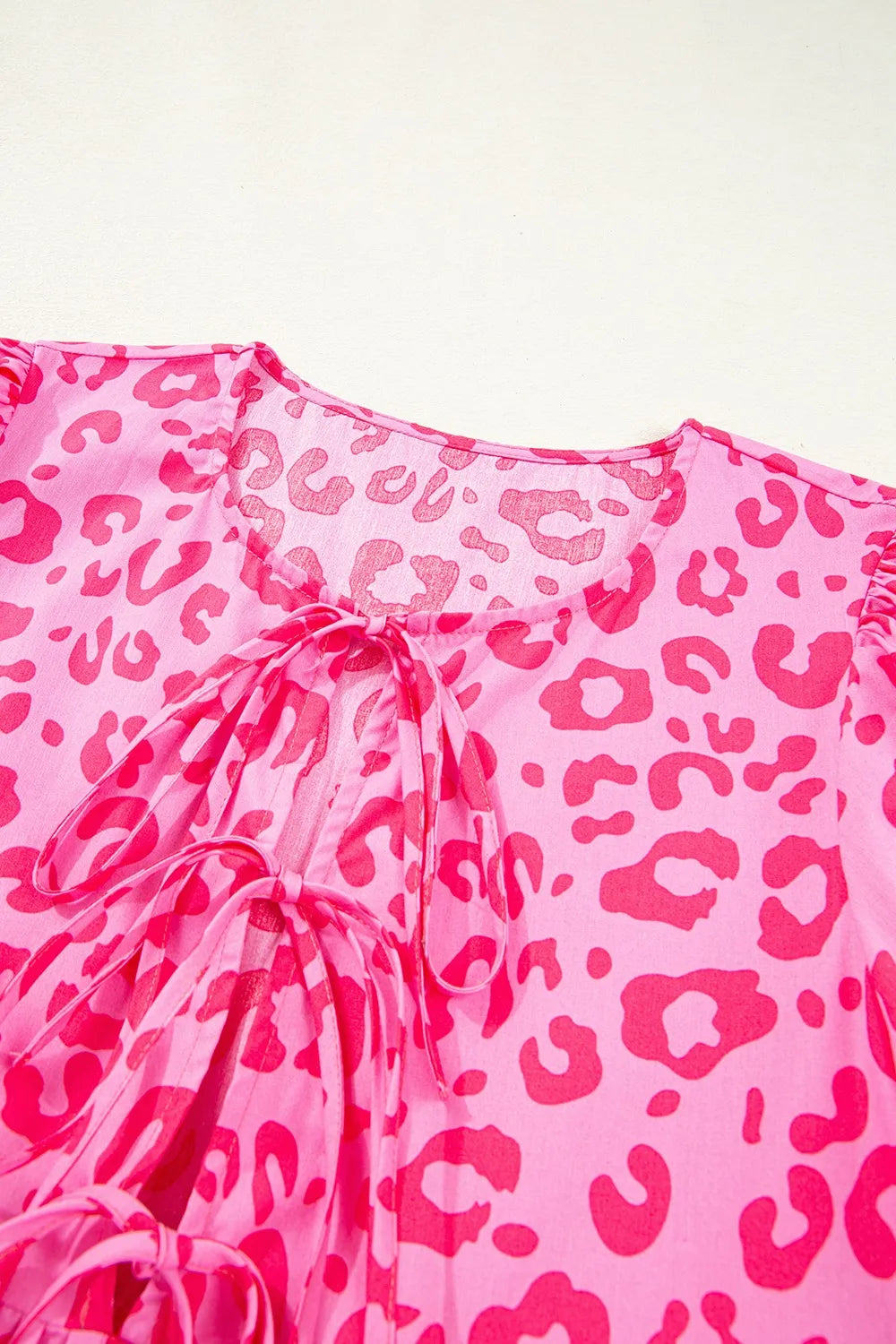 Leopard Tie Front Puff Sleeve Dress Trendsi