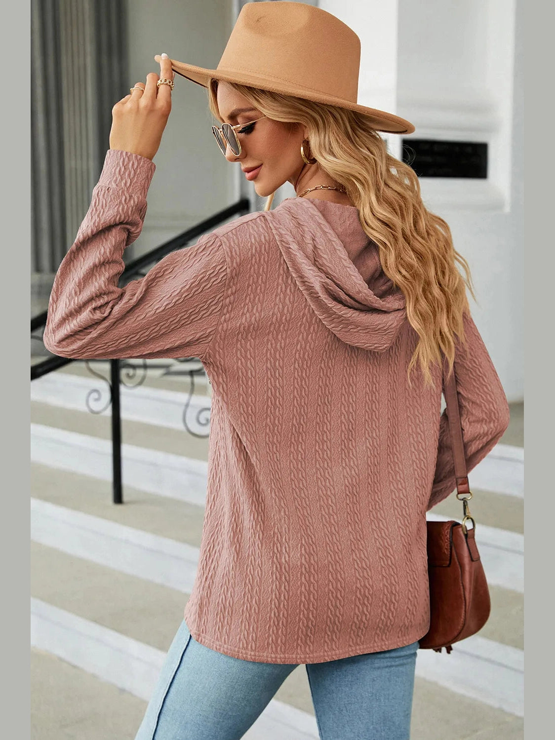 Drawstring Half Button Long Sleeve Hoodie nicholesgifts